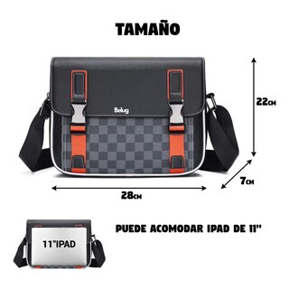 Foto 4 | Bolso Bandolera Belug A Cuadros De Moda De Gran Capacidad Negro Cuadritos Detalles Naranjas