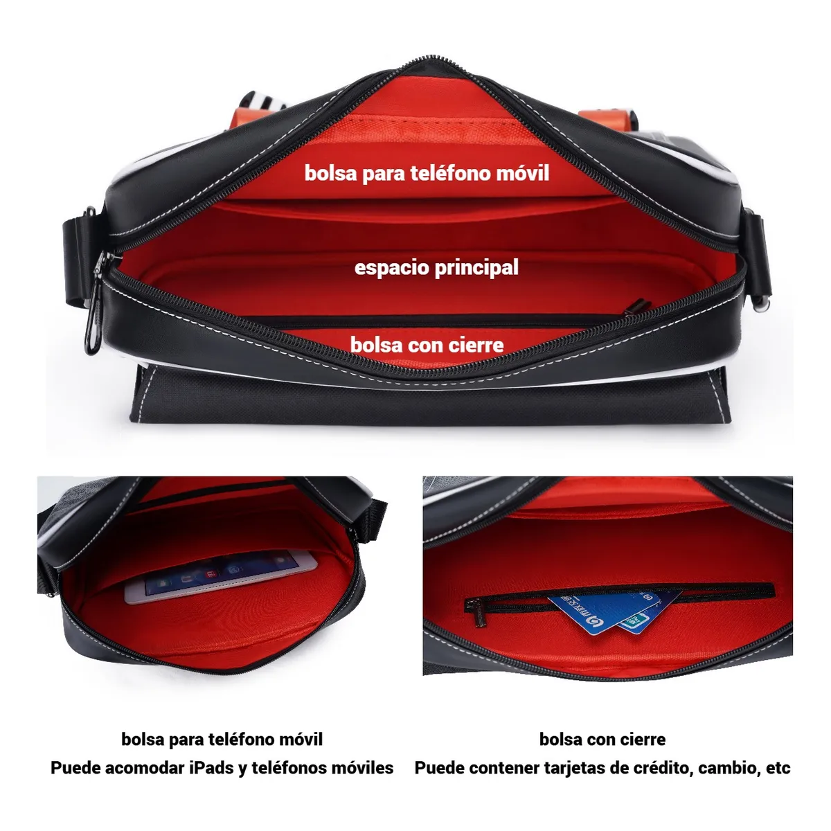 Foto 5 | Bolso Bandolera Belug A Cuadros De Moda De Gran Capacidad Negro Cuadritos Detalles Naranjas