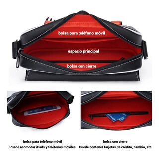Foto 5 | Bolso Bandolera Belug A Cuadros De Moda De Gran Capacidad Negro Cuadritos Detalles Naranjas