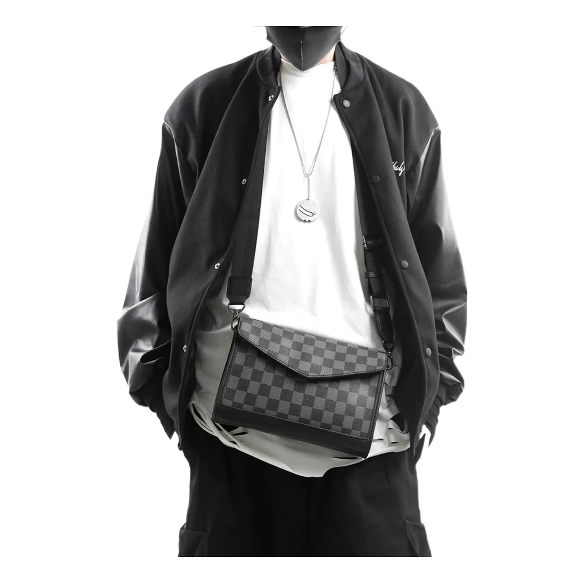 Foto 4 pulgar | Bolsa Bandolera Lab.g  Elegante De Pu A Cuadros Para Hombre Gris Negro Cuadritos