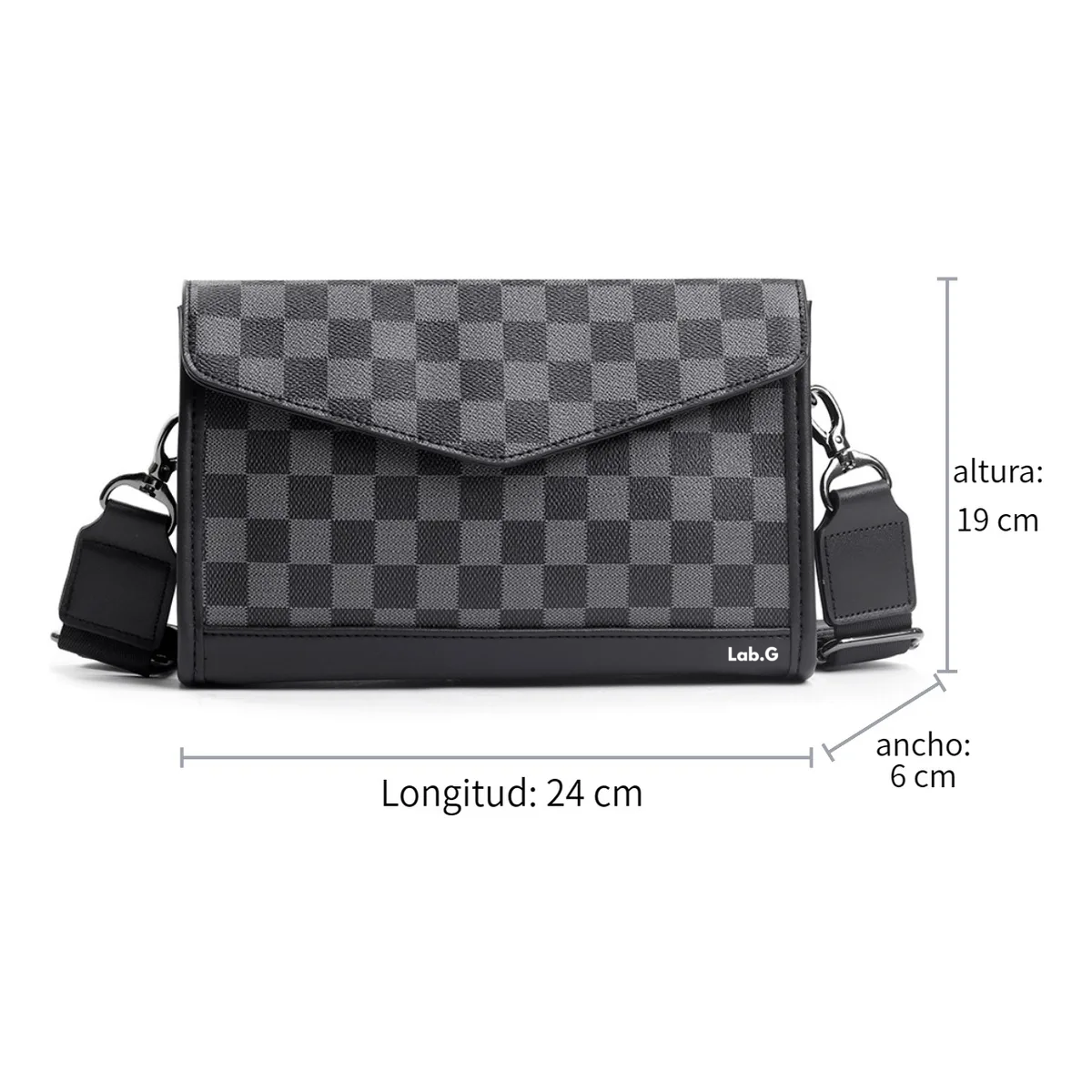 Foto 6 pulgar | Bolsa Bandolera Lab.g  Elegante De Pu A Cuadros Para Hombre Gris Negro Cuadritos