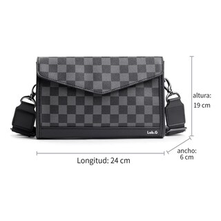 Foto 5 | Bolsa Bandolera Lab.g Elegante De Pu A Cuadros Para Hombre Gris Negro Cuadritos
