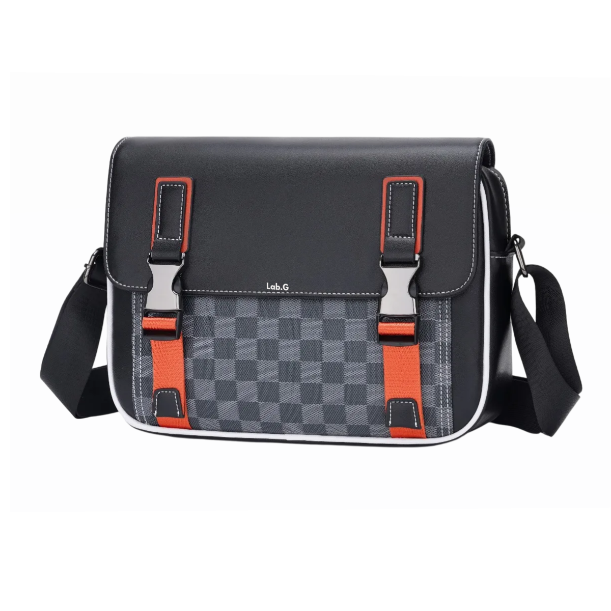 Foto 1 | Bolso Bandolera Lab.g  A Cuadros De Moda De Gran Capacidad Negro Cuadritos Detalles Naranjas