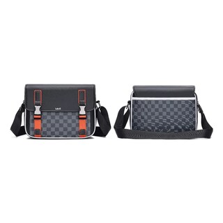Foto 2 | Bolso Bandolera Lab.g A Cuadros De Moda De Gran Capacidad Negro Cuadritos Detalles Naranjas