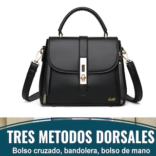 Foto 5 | Bolso Mano Mujer Gran Capacidad Remaches De Cuero Lab.g Negro