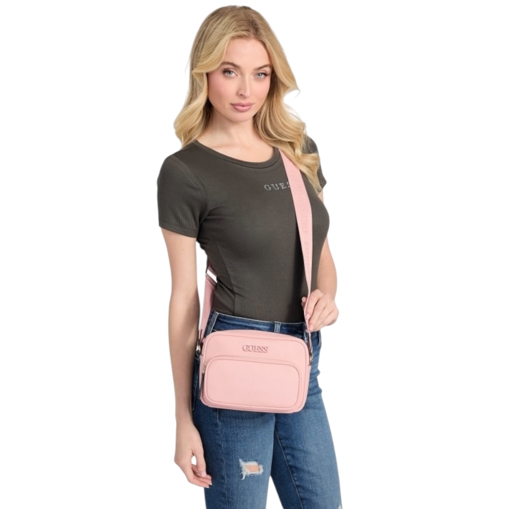 Foto 5 pulgar | Bolsa Crossbody Guess Zinnia Top Zip Color Rosa De Piel Sintética Saffiano