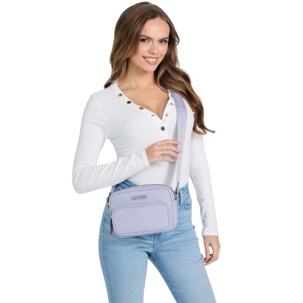 Foto 3 pulgar | Bolsa Crossbody Guess Zinnia Top Zip Color Lila De Piel Sintética Saffiano