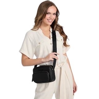 Foto 2 | Bolsa Crossbody Guess Zinnia Top Zip Color Negro De Piel Sintética Saffiano