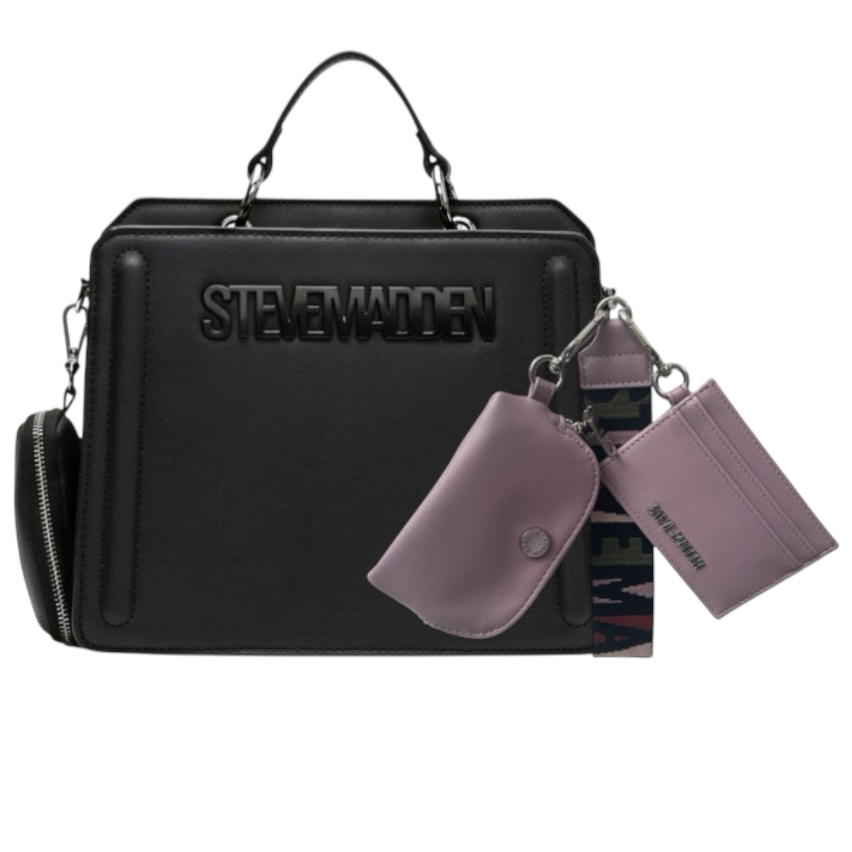 Foto 2 pulgar | Set De Bolsa Steve Madden Bevelyn Black + Monedero Y Tarjetero Lila
