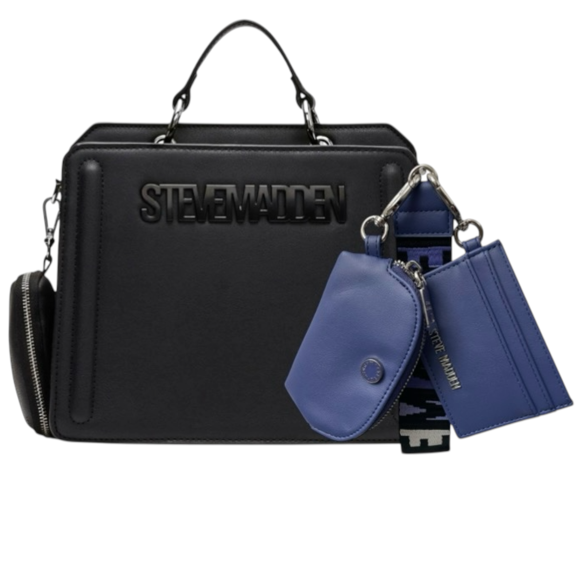Foto 2 pulgar | Set De Bolsa Steve Madden Bevelyn Black + Monedero Y Tarjetero Blue