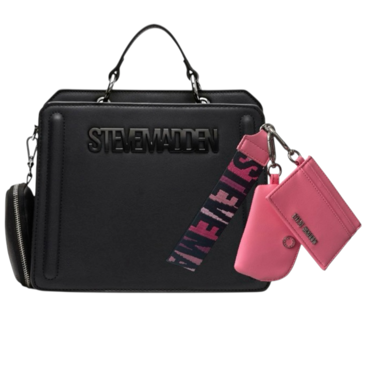Foto 2 pulgar | Set De Bolsa Steve Madden Bevelyn Black + Monedero Y Tarjetero Pink