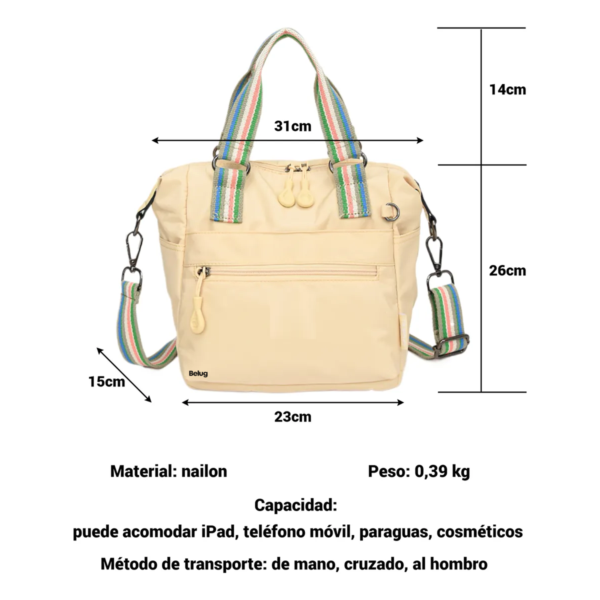 Foto 3 pulgar | Bolso Belug Mujer Hombro Compras Blanco