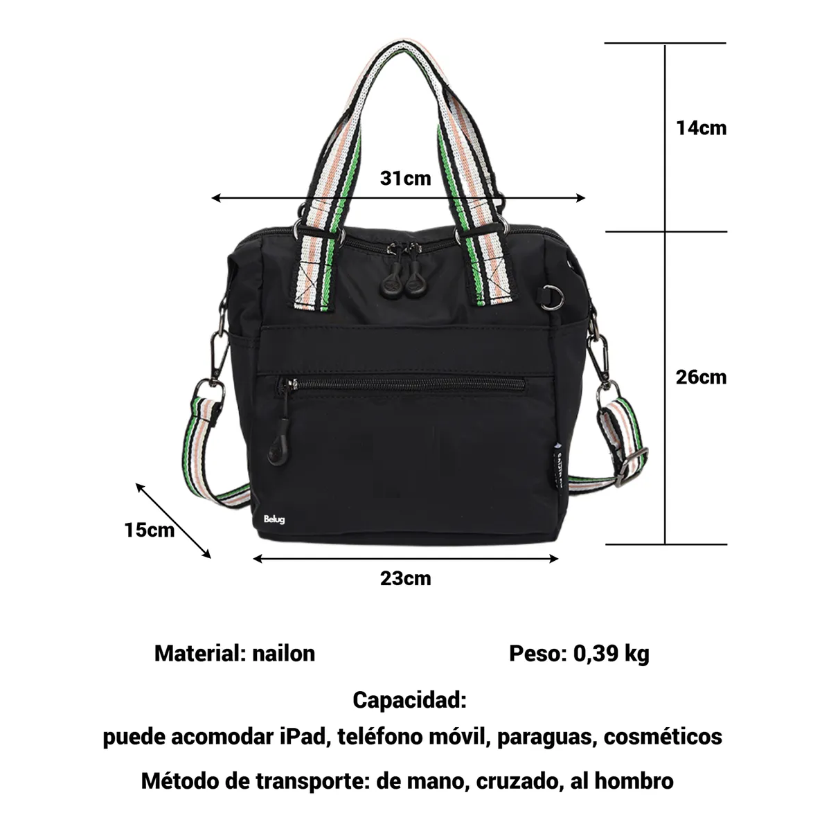 Foto 3 pulgar | Bolso Belug  Mujer Hombro Compras Negro