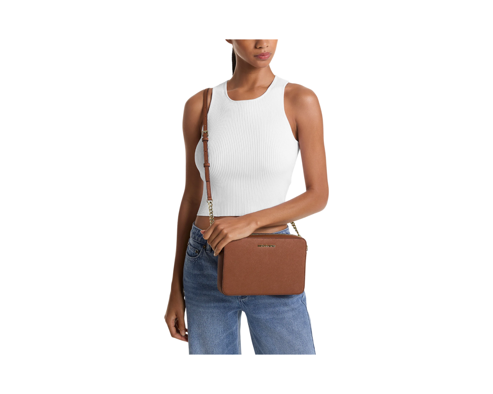 Foto 5 pulgar | Bolsa Michael Kors Jet Set Large Saffiano Leather Crossbody Bag 35t8gttc9l Color Café