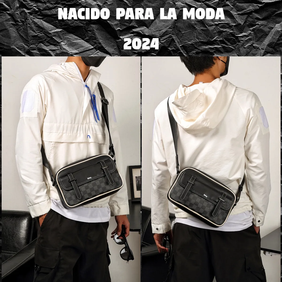 Foto 3 pulgar | Bolso Belug  De Hombro A Cuadros Negro Caudros Linea Beige