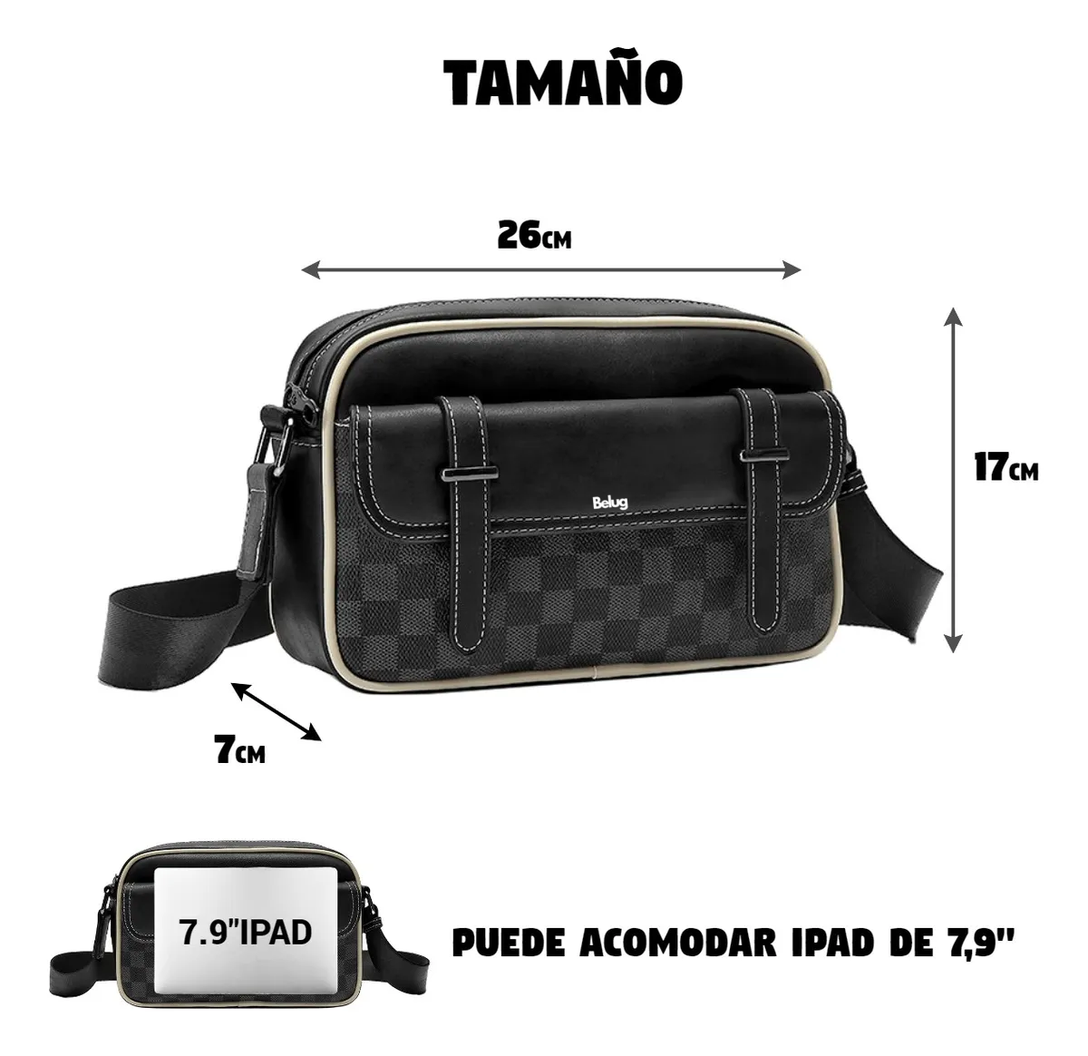 Foto 4 pulgar | Bolso Belug  De Hombro A Cuadros Negro Caudros Linea Beige