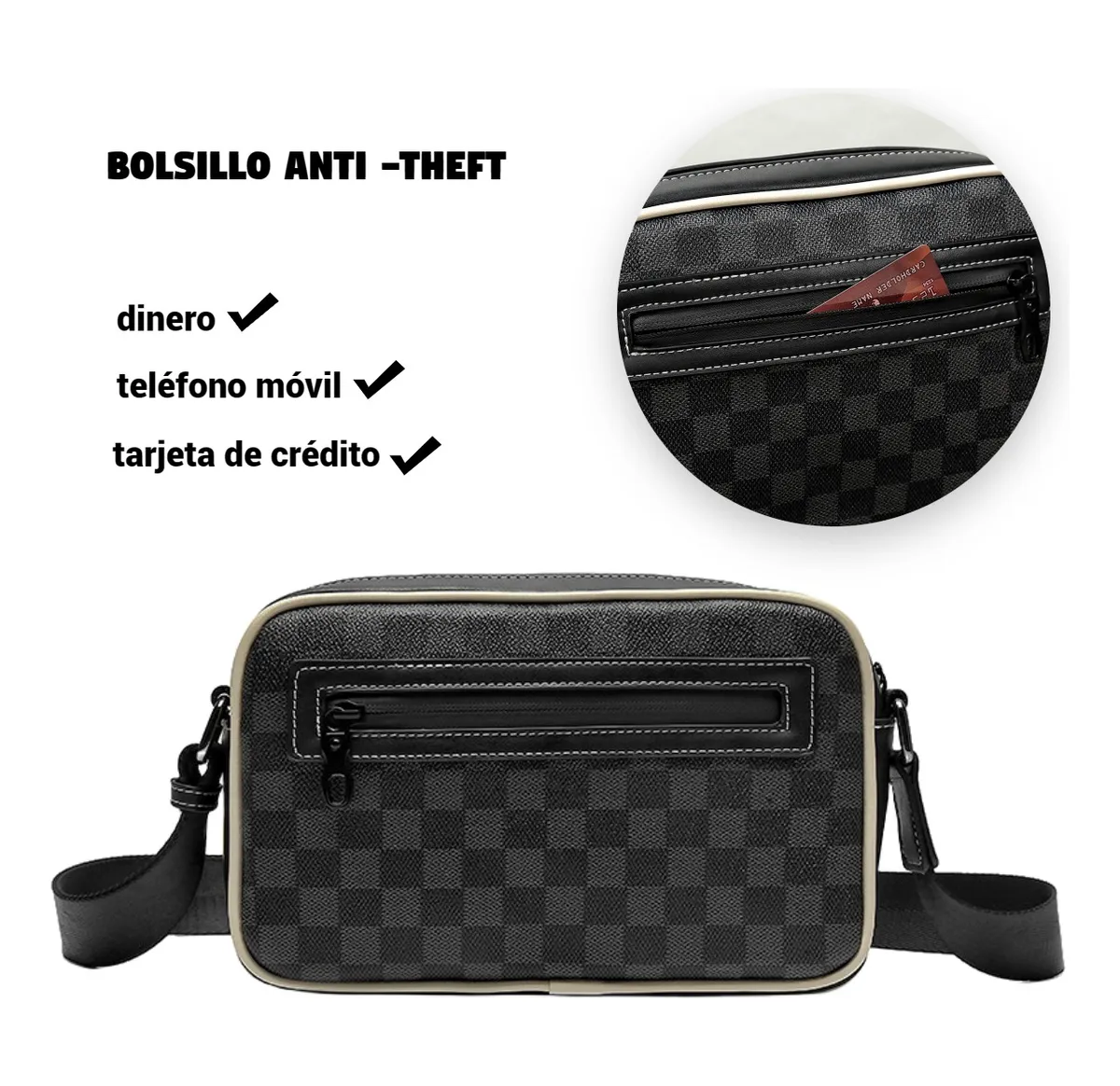 Foto 5 pulgar | Bolso Belug  De Hombro A Cuadros Negro Caudros Linea Beige