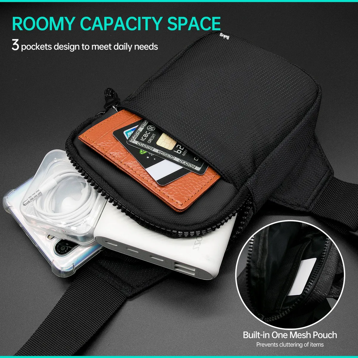 Foto 2 | Bolsa De Pecho Belug  Impermeable Moda Calidad Negro