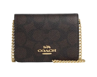 Foto 1 | Cartera Coach Mini Wallet On A Chain Signature Canvas Cz278 Color Café