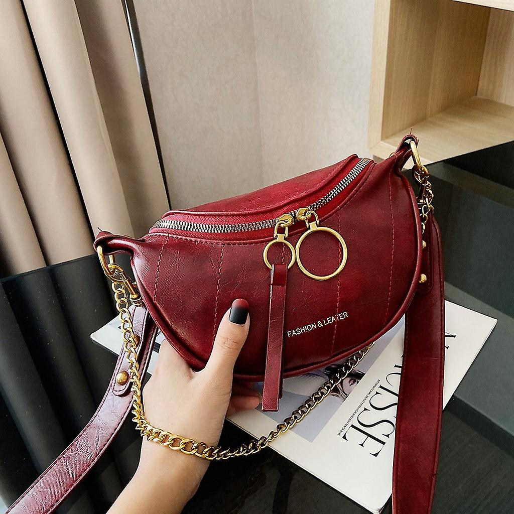 Foto 2 pulgar | Bolso De Hombro Huoguo  Unisex  Moderno  De Piel Con Doble Cremallera - Venta Internacional.