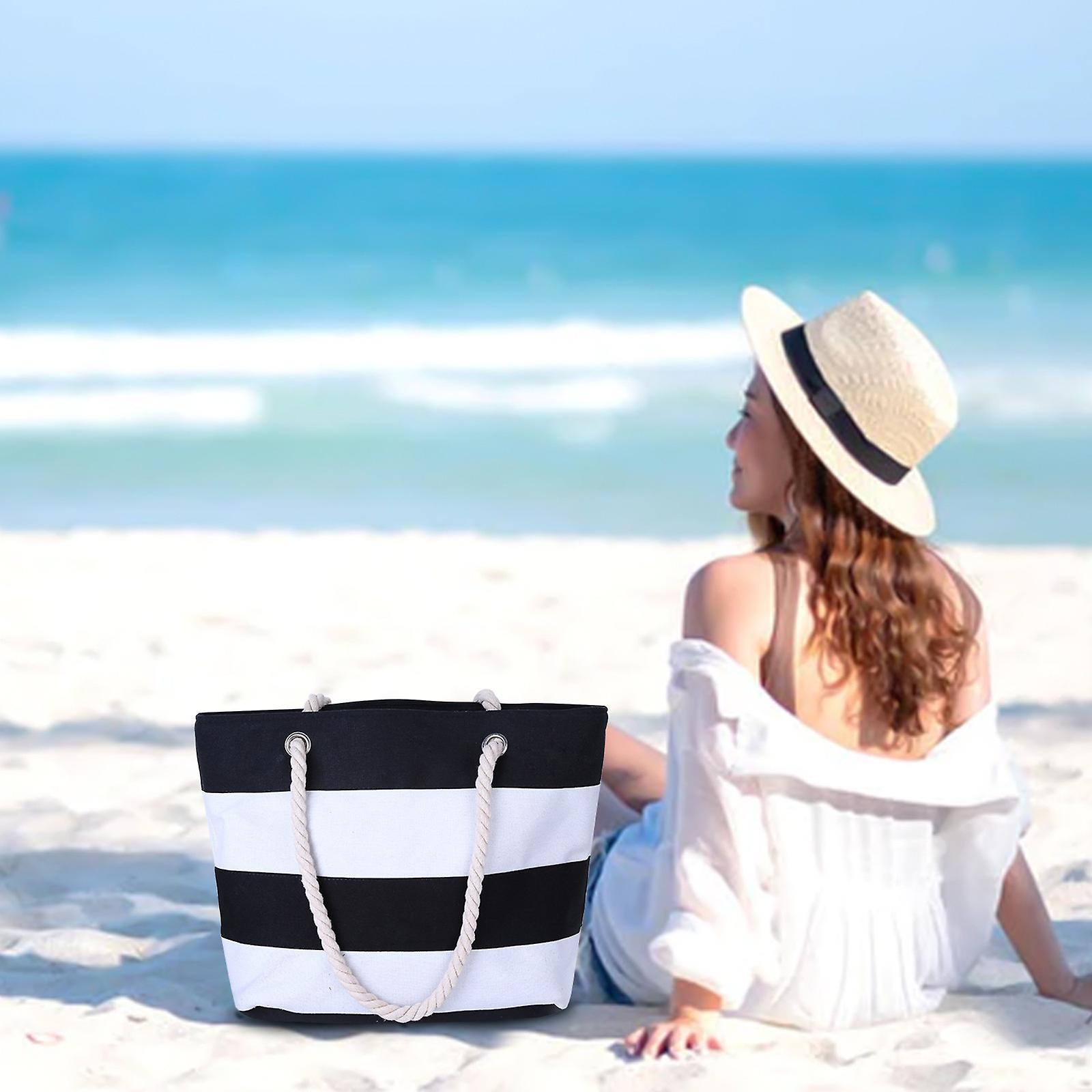 Foto 2 pulgar | Bolsa De Playa Huoguo Tropical Summer Striped Para Mujer Negra - Venta Internacional.