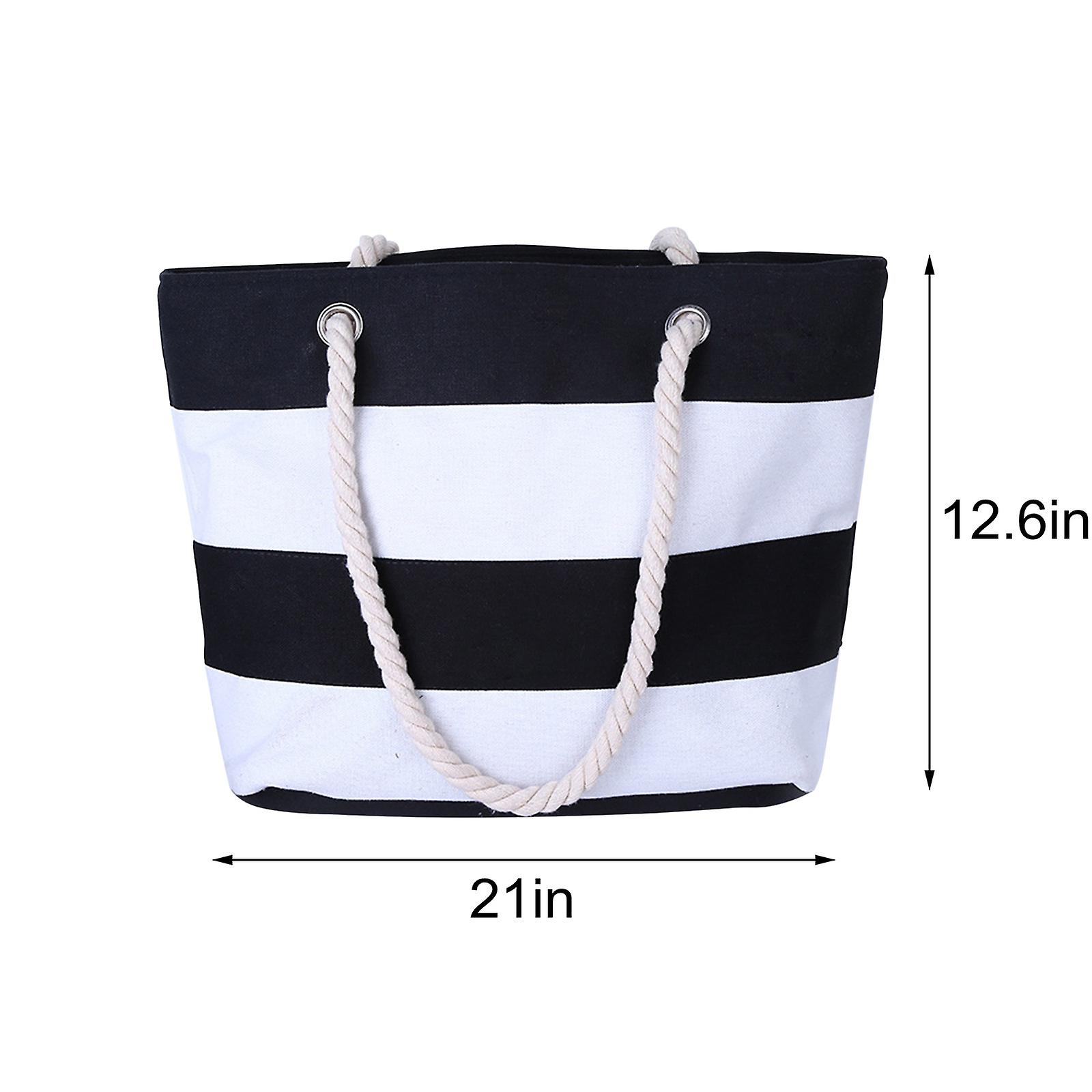 Foto 3 pulgar | Bolsa De Playa Huoguo Tropical Summer Striped Para Mujer Negra - Venta Internacional.