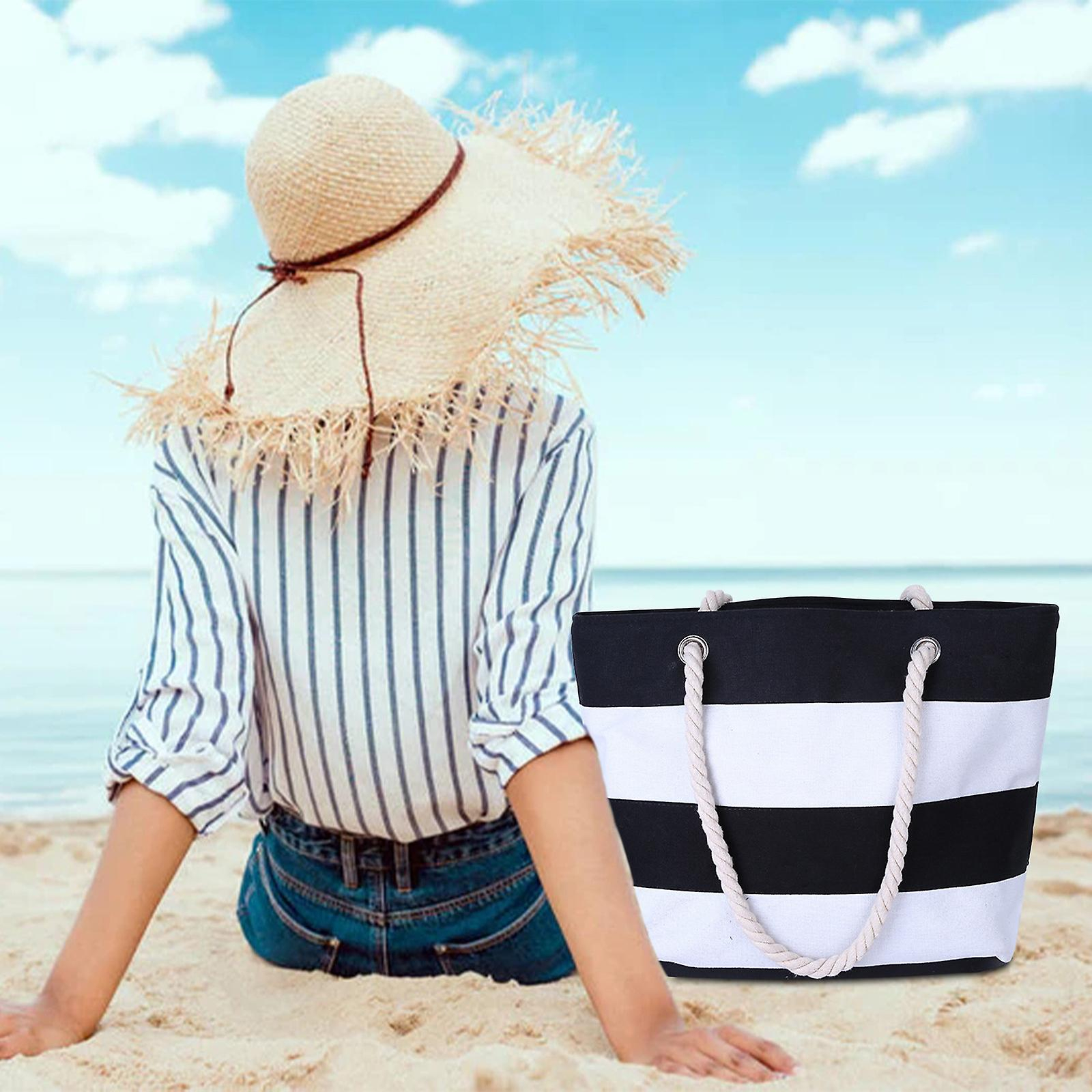 Foto 4 pulgar | Bolsa De Playa Huoguo Tropical Summer Striped Para Mujer Negra - Venta Internacional.