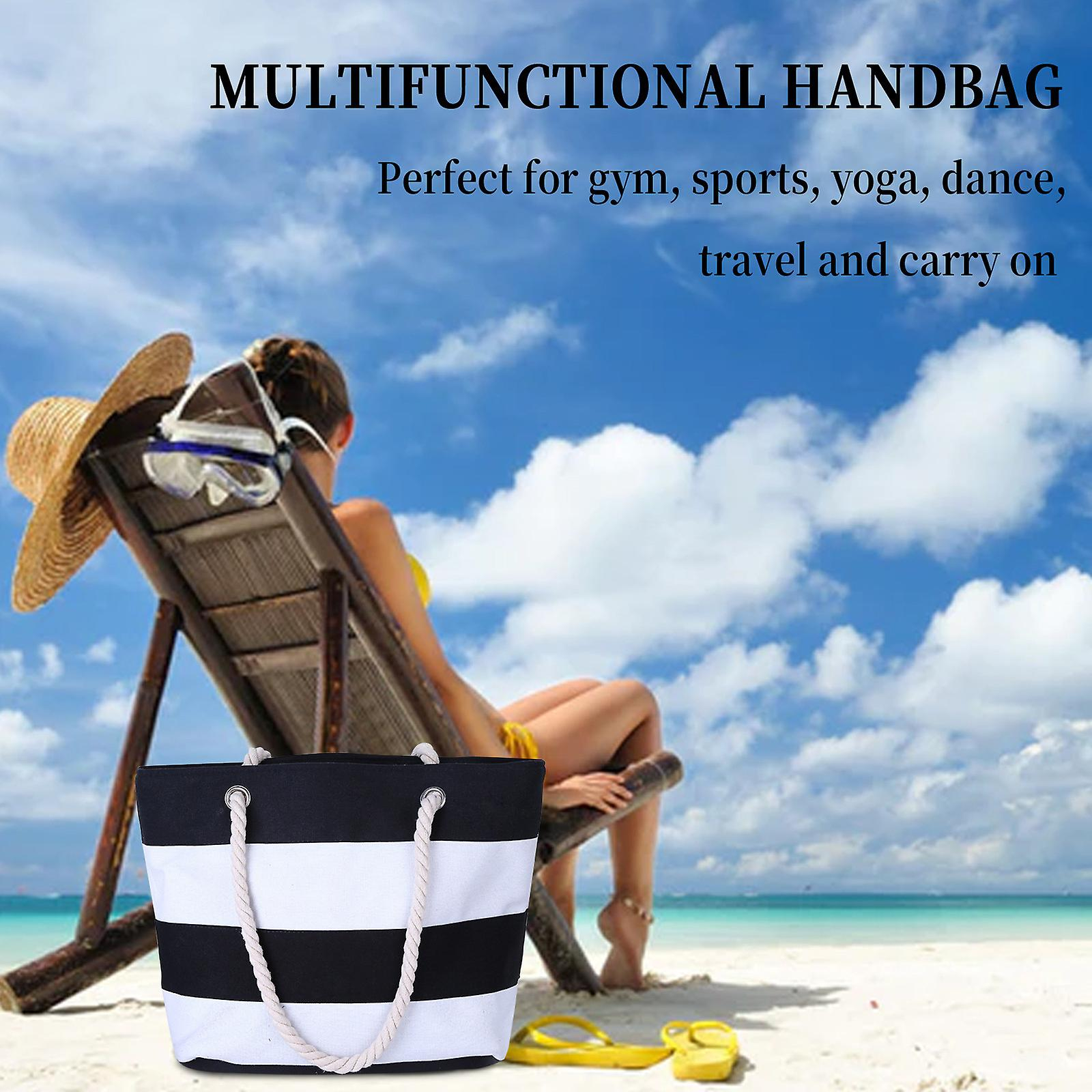 Foto 5 pulgar | Bolsa De Playa Huoguo Tropical Summer Striped Para Mujer Negra - Venta Internacional.