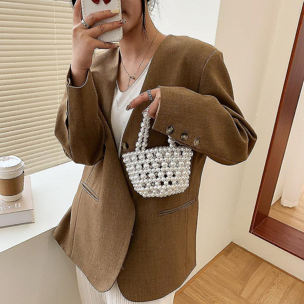 Foto 3 pulgar | Bolso Huoguo Minivestido Con Cuentas En Forma De Cubo Y Perlas Ahuecadas - Venta Internacional.