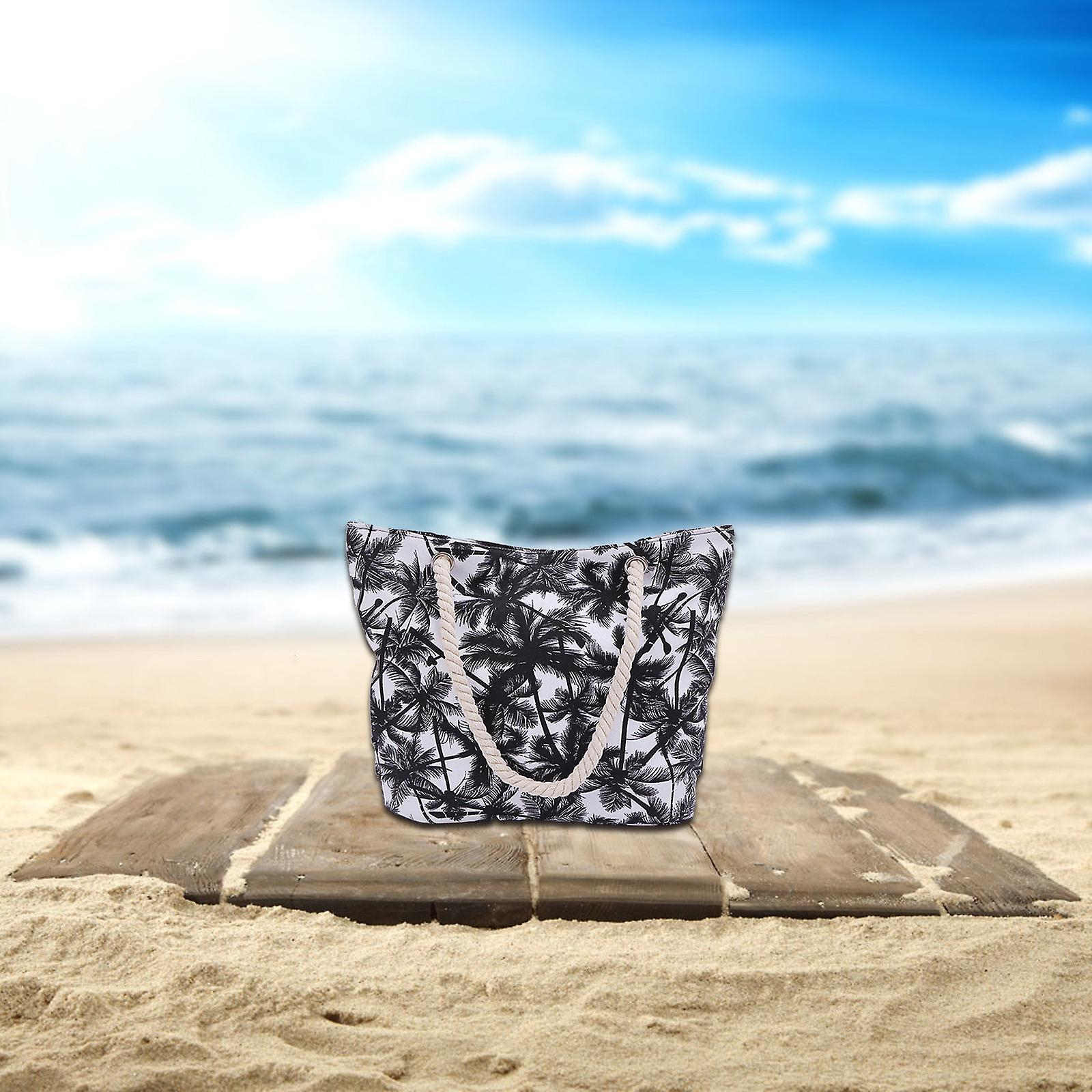 Foto 2 | Bolso De Playa Huoguo Con Estampado De Cocotero Negro Para Verano - Venta Internacional.