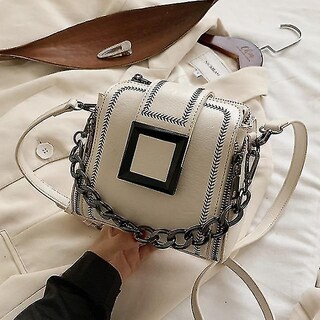Foto 3 | Bolso De Mano Huoguo Retro Chains Hasp Bucket De Piel Sintética Blanco - Venta Internacional.
