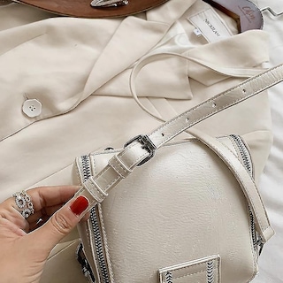 Foto 4 | Bolso De Mano Huoguo Retro Chains Hasp Bucket De Piel Sintética Blanco - Venta Internacional.