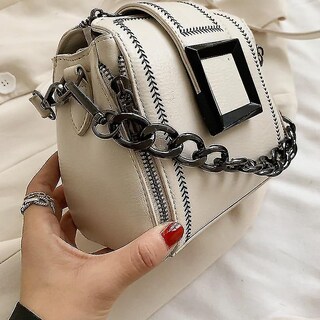Foto 5 | Bolso De Mano Huoguo Retro Chains Hasp Bucket De Piel Sintética Blanco - Venta Internacional.