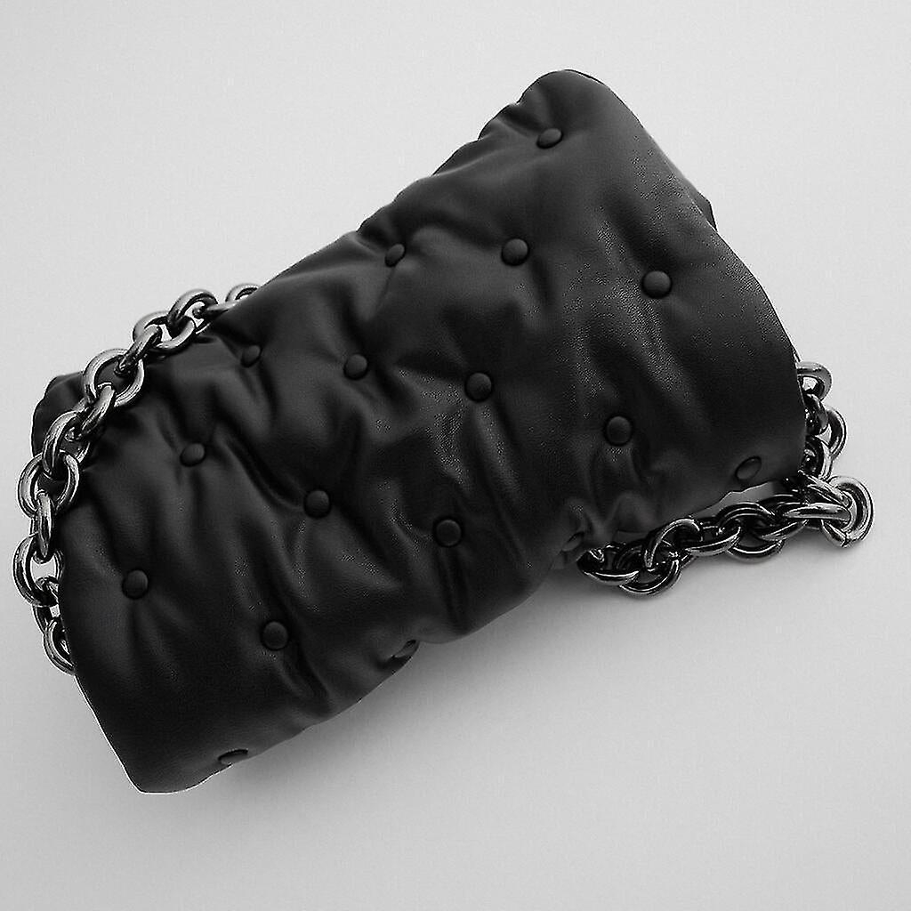 Foto 4 pulgar | Bolso De Mano Huoguo De Piel Sintética De Color Liso Con Cadena De Metal Negro - Venta Internacional.