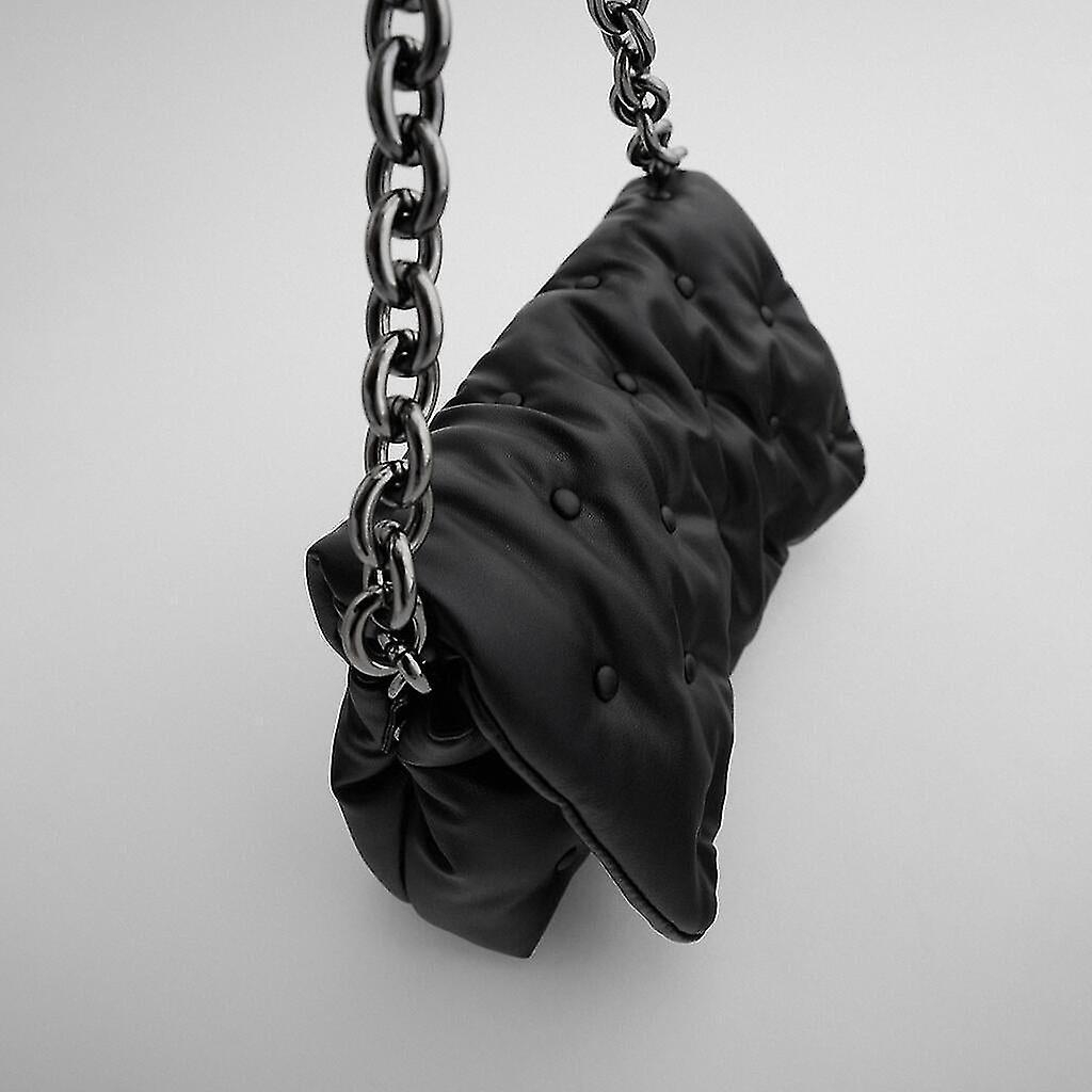 Foto 7 | Bolso De Mano Huoguo De Piel Sintética De Color Liso Con Cadena De Metal Negro - Venta Internacional.