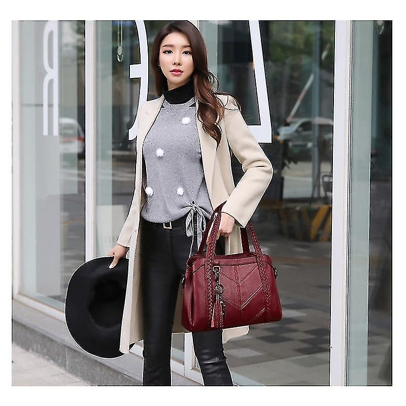 Foto 5 pulgar | Bolso De Mano Huoguo  Bolso De Cuero De Lujo  Bandolera Rojo Para Mujer - Venta Internacional.