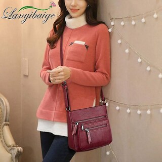 Foto 2 | Bolso Huoguo 23 Cm Moda Femenina Cuero De Lujo Rojo - Venta Internacional.