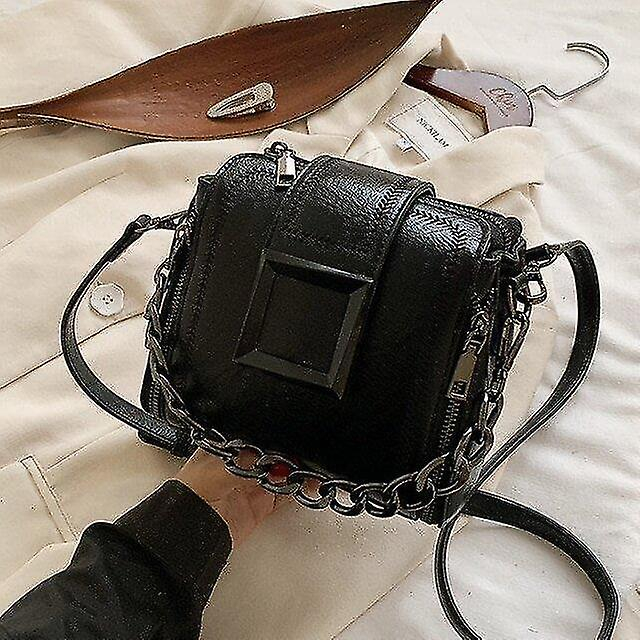 Foto 3 pulgar | Bolso De Mano Huoguo Retro Chains Hasp Bucket De Piel Sintética Negro - Venta Internacional.