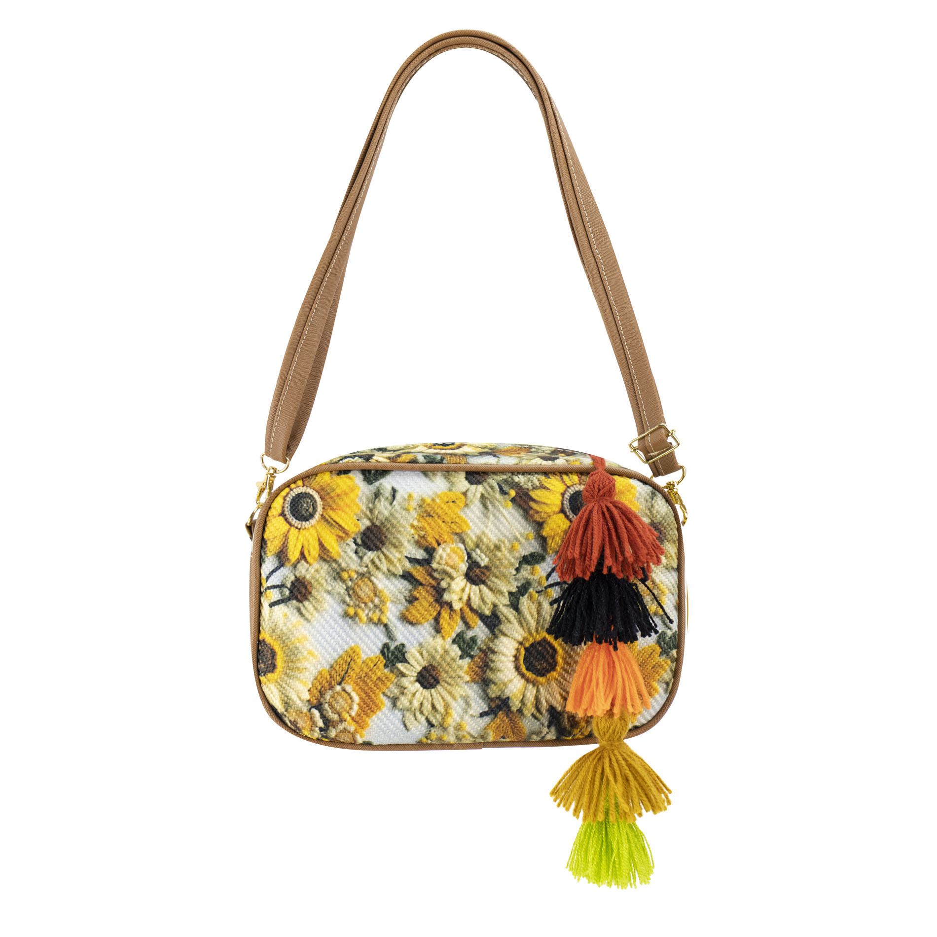Mariconera Para Dama Camel Margaritas 3d Yute Allison Nueva Imagen