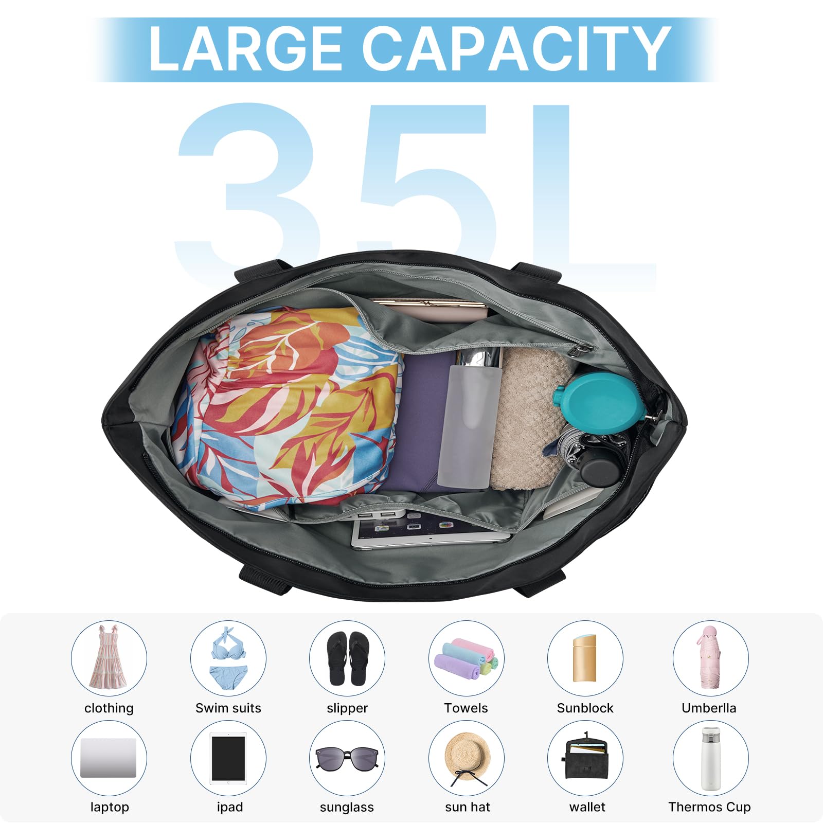 Foto 7 pulgar | Bolsa De Playa G4free  Impermeable  Para Piscina  35 Litros De Capacidad  Color Negro - Venta Internacional.