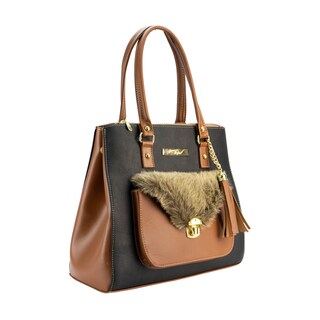 Foto 3 | Bolsa Nueva Imagen Yassira color Negro para Dama Peluche Cognac Sintético y Textil