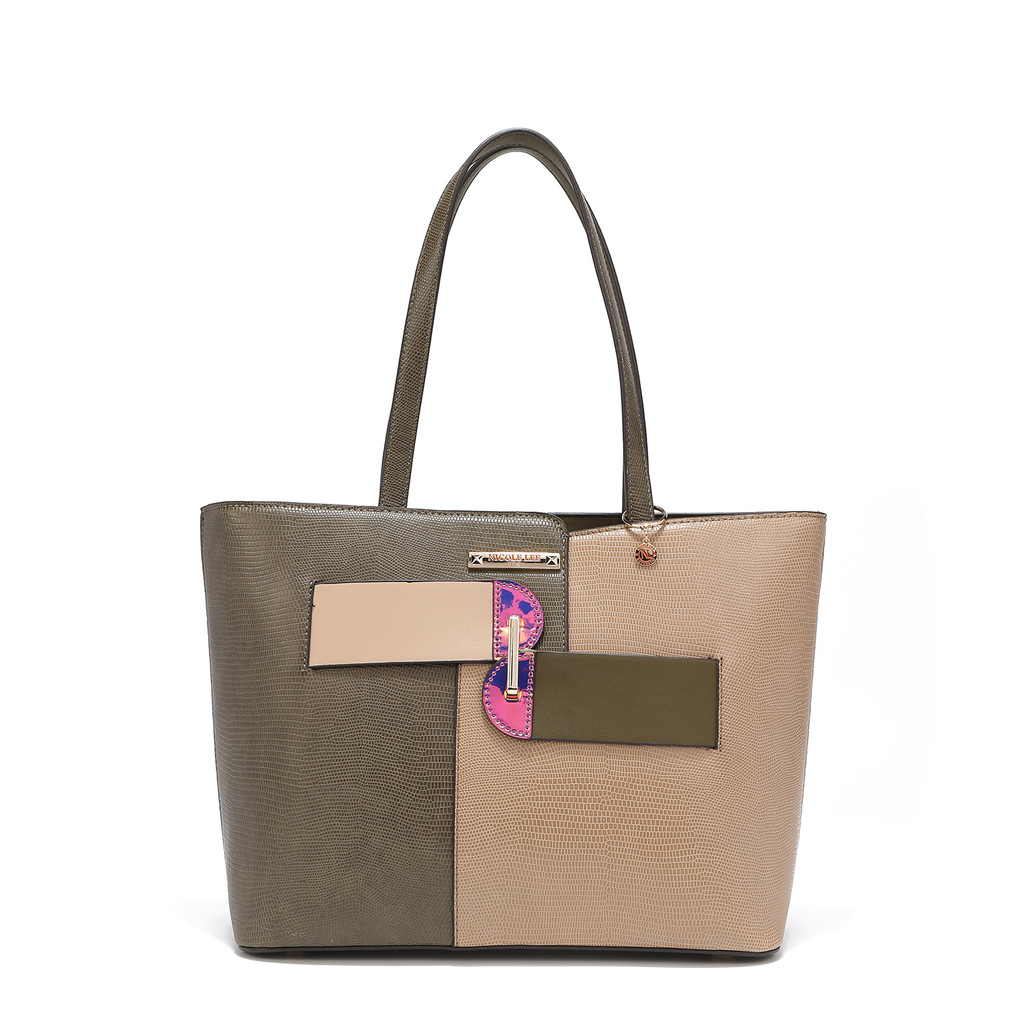 Bolsa Tote Nicole Lee con Cortes Asimétricos color Verde Olivo
