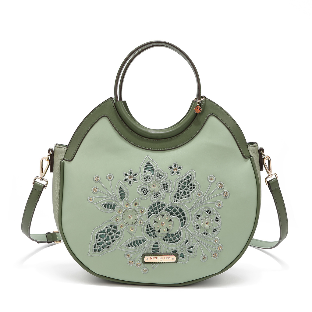 Foto 2 pulgar | Bolsa Nicole Lee Cornelia color Verde con Asa Circular y Corte Láser Sage