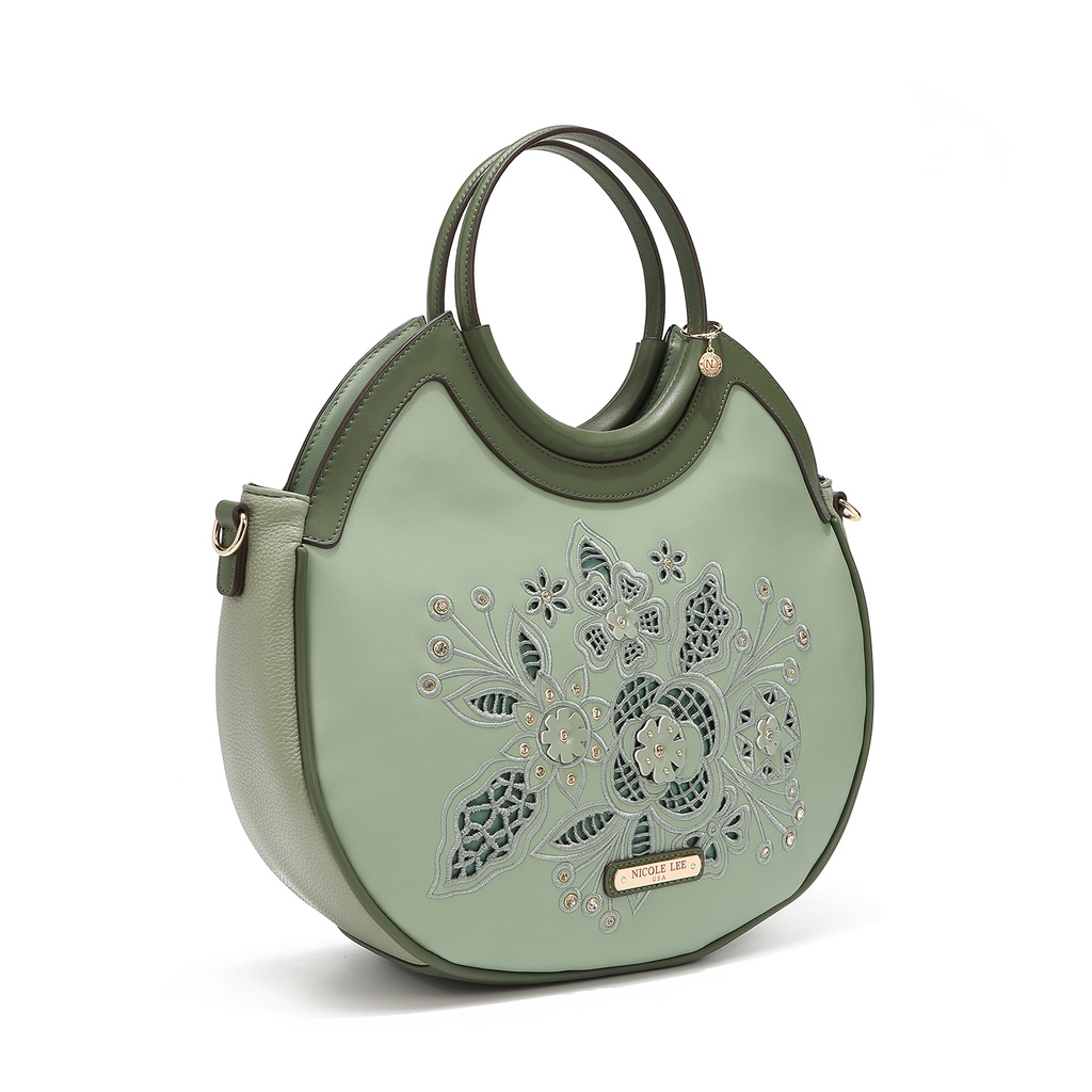 Foto 3 pulgar | Bolsa Nicole Lee Cornelia color Verde con Asa Circular y Corte Láser Sage