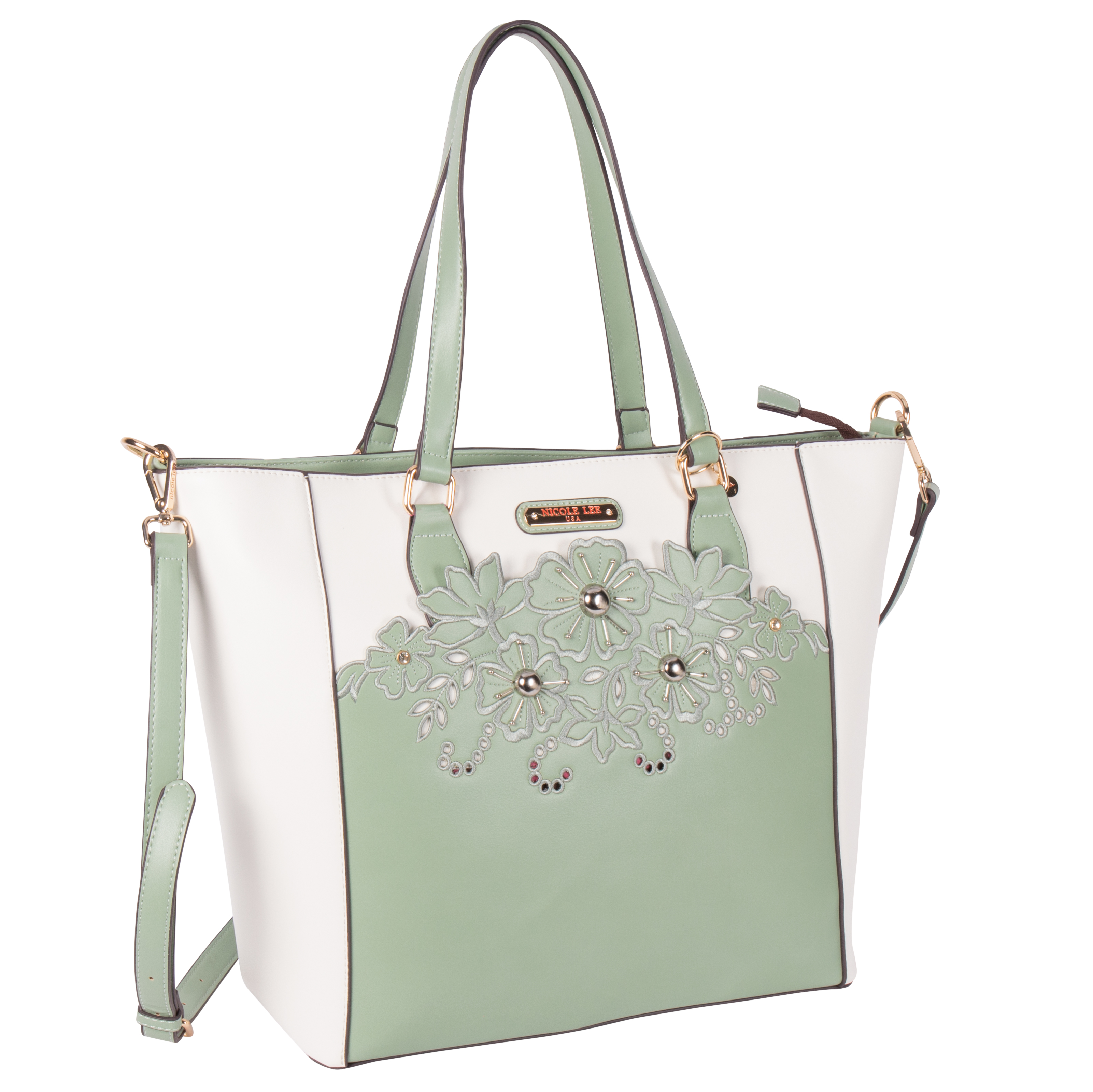 Bolsa Tote Marca Nicole Lee con Corte Laser y Bordado Mint