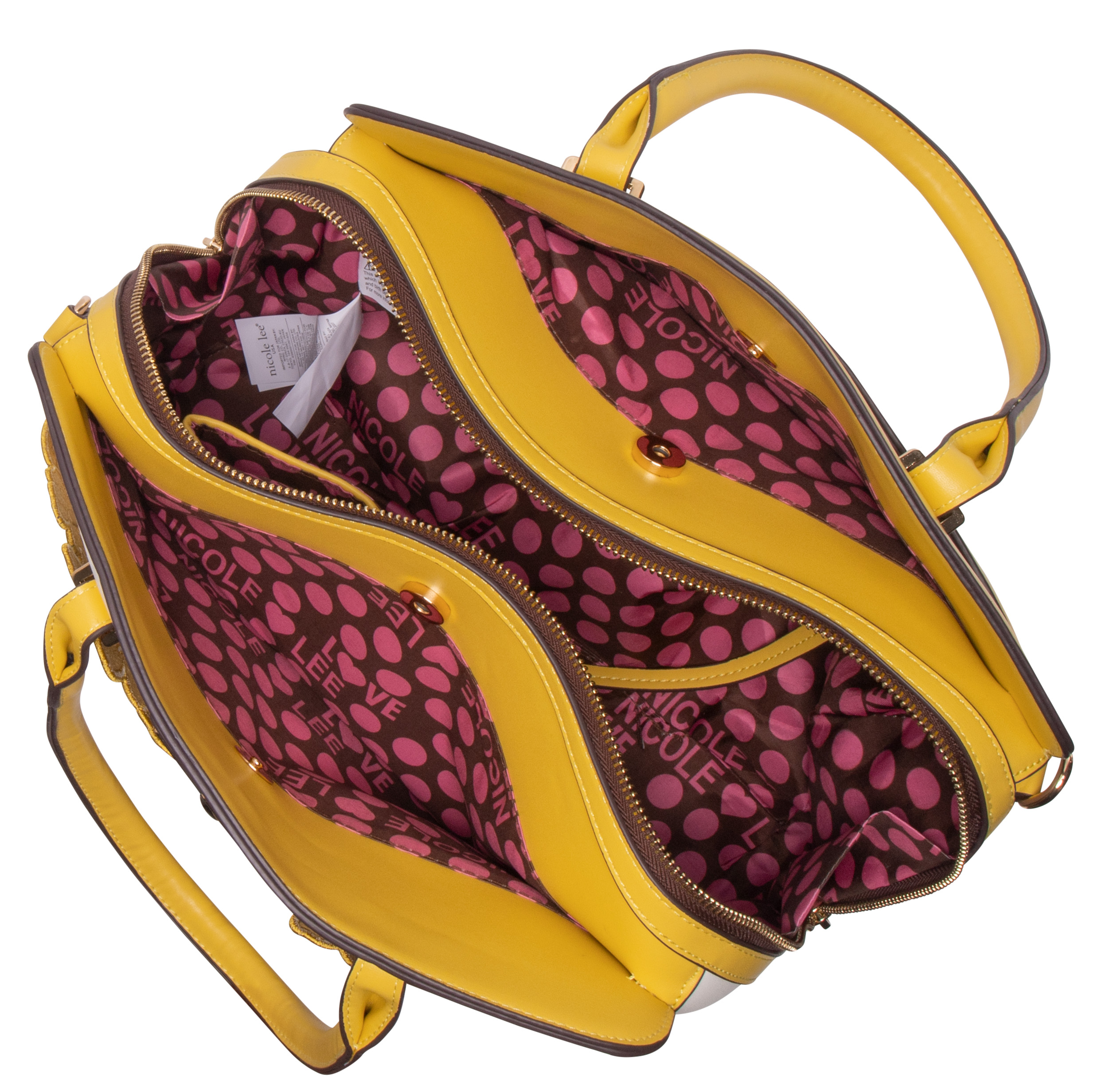 Foto 3 pulgar | Bolsa de Mano Nicole Lee Corte Laser y Bordado color Amarillo