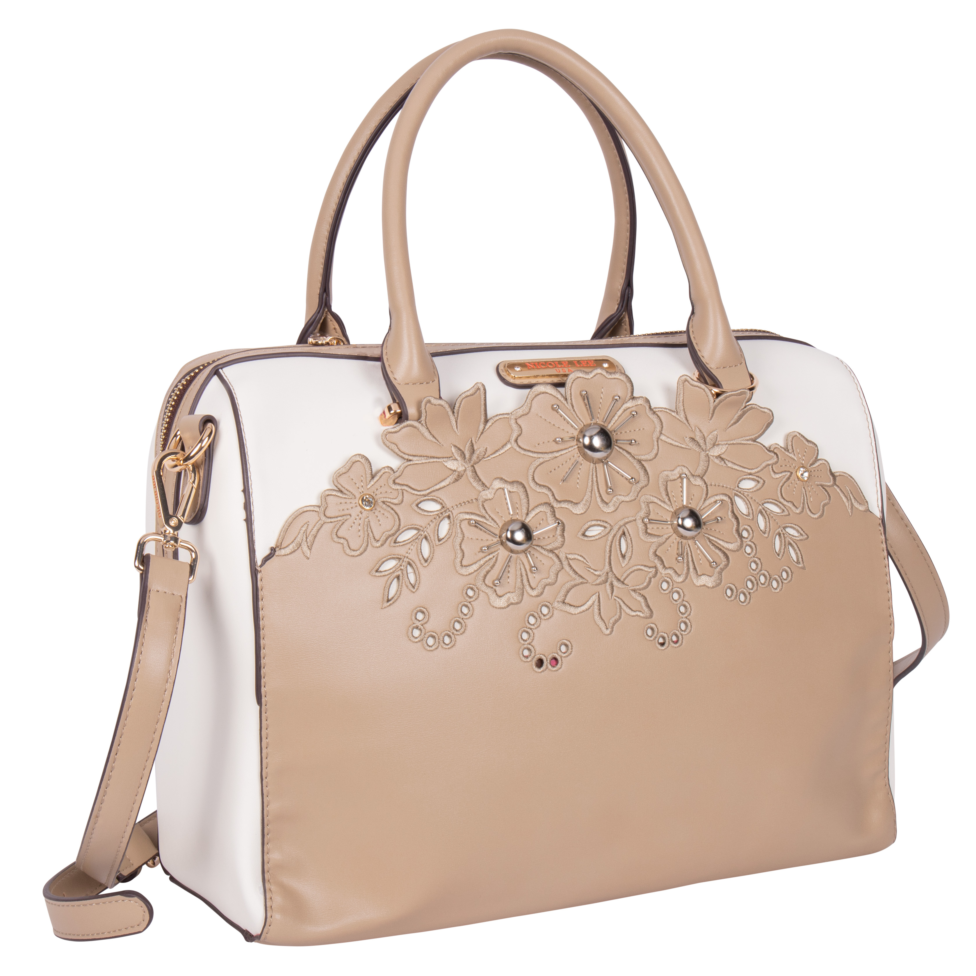 Bolsa Boston Marca Nicole Lee Corte Laser y Bordado Sand