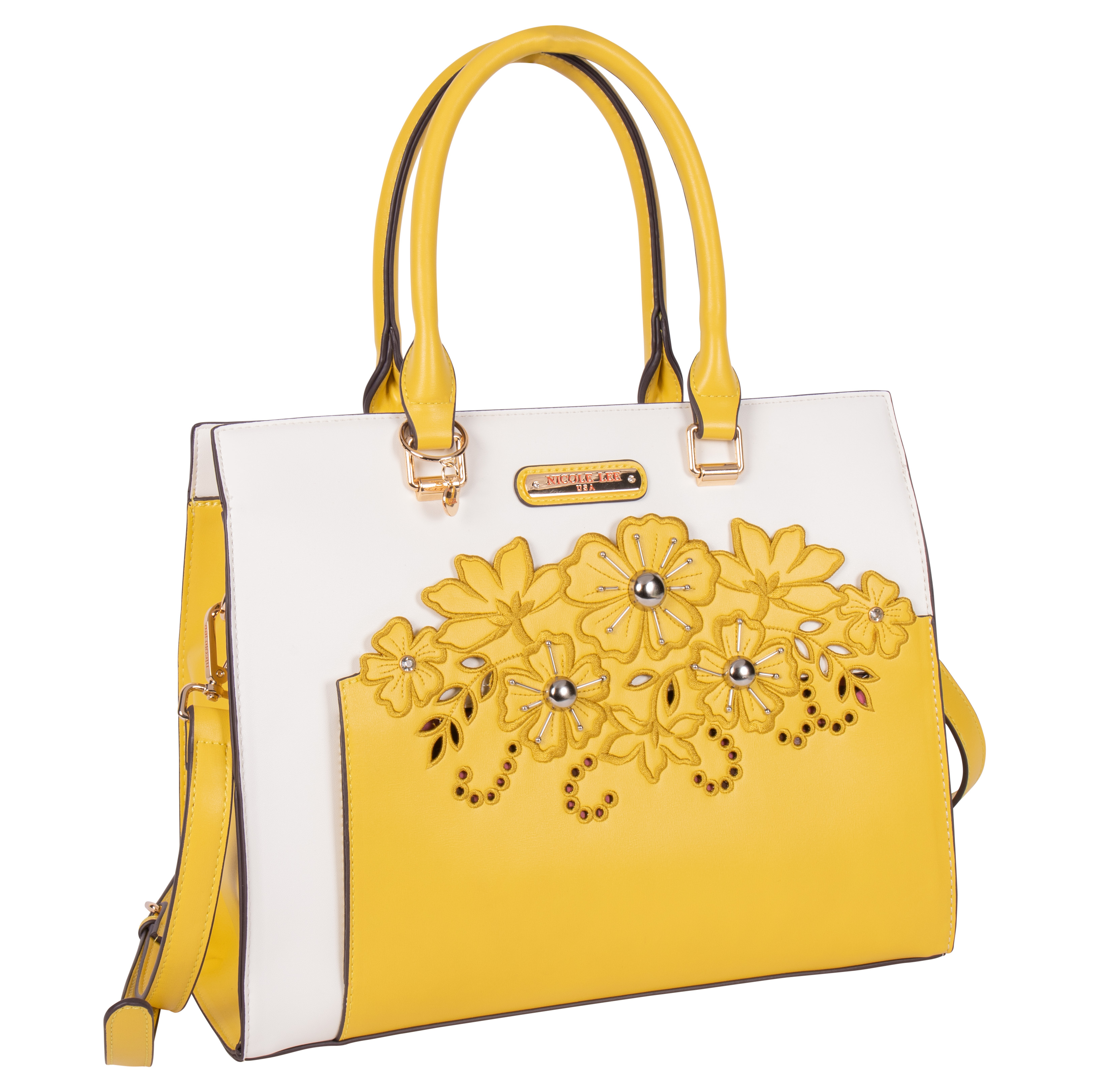 Foto 1 | Bolsa Cuadrada Nicole Lee Corte Láser y Bordado color Amarillo