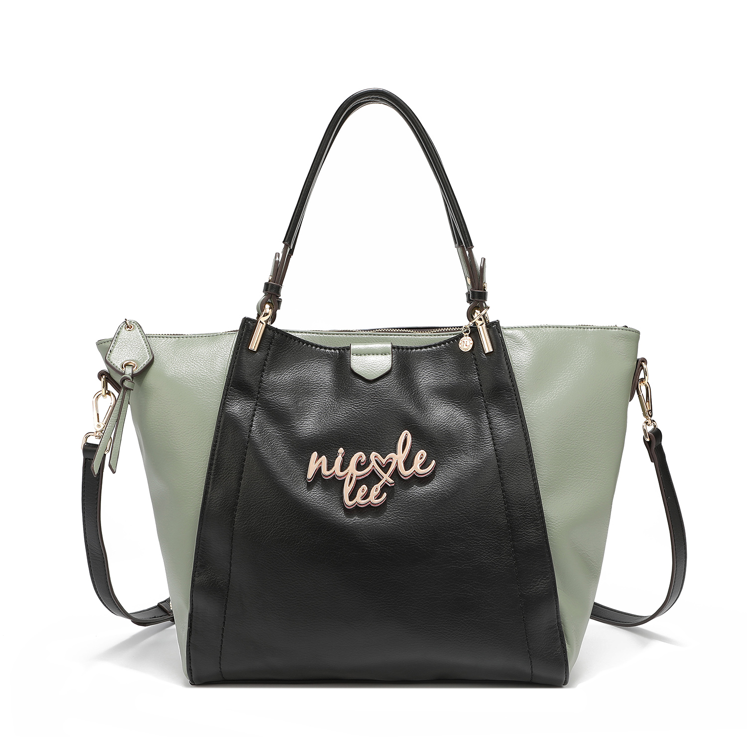 Foto 2 pulgar | Bolsa Satchel Nicole Lee Bicolor con Placa color Negro