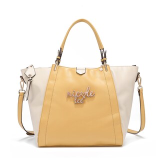 Foto 1 | Bolsa Satchel Nicole Lee Bicolor con Placa Mustard color Amarillo